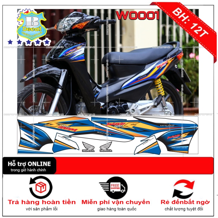 ( Quí khách vui lòng mang ra tiệm cho thợ dán ) Tem wave RS100 đen W0001