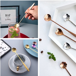 Muỗng cà phê bằng thép không gỉ cán dài hình hoa/ trái tim