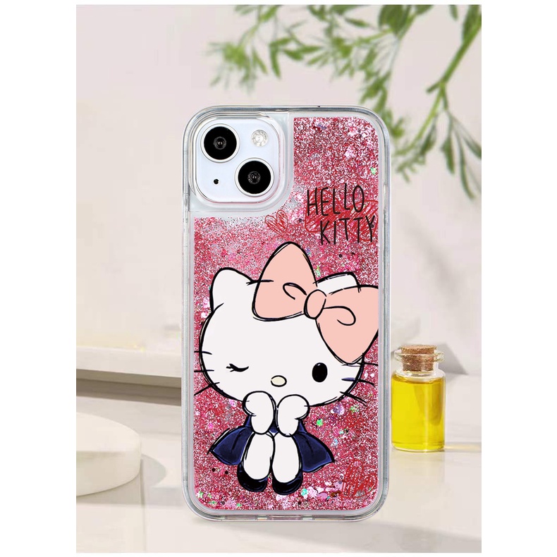 Ốp Điện Thoại Silicon Mềm Họa Tiết Mèo Kate Phối Cát Lún Màu Trong Suốt iPhone 11 12 13 Pro Max Mini XR X XS 6 7 8 Plus SE 2020