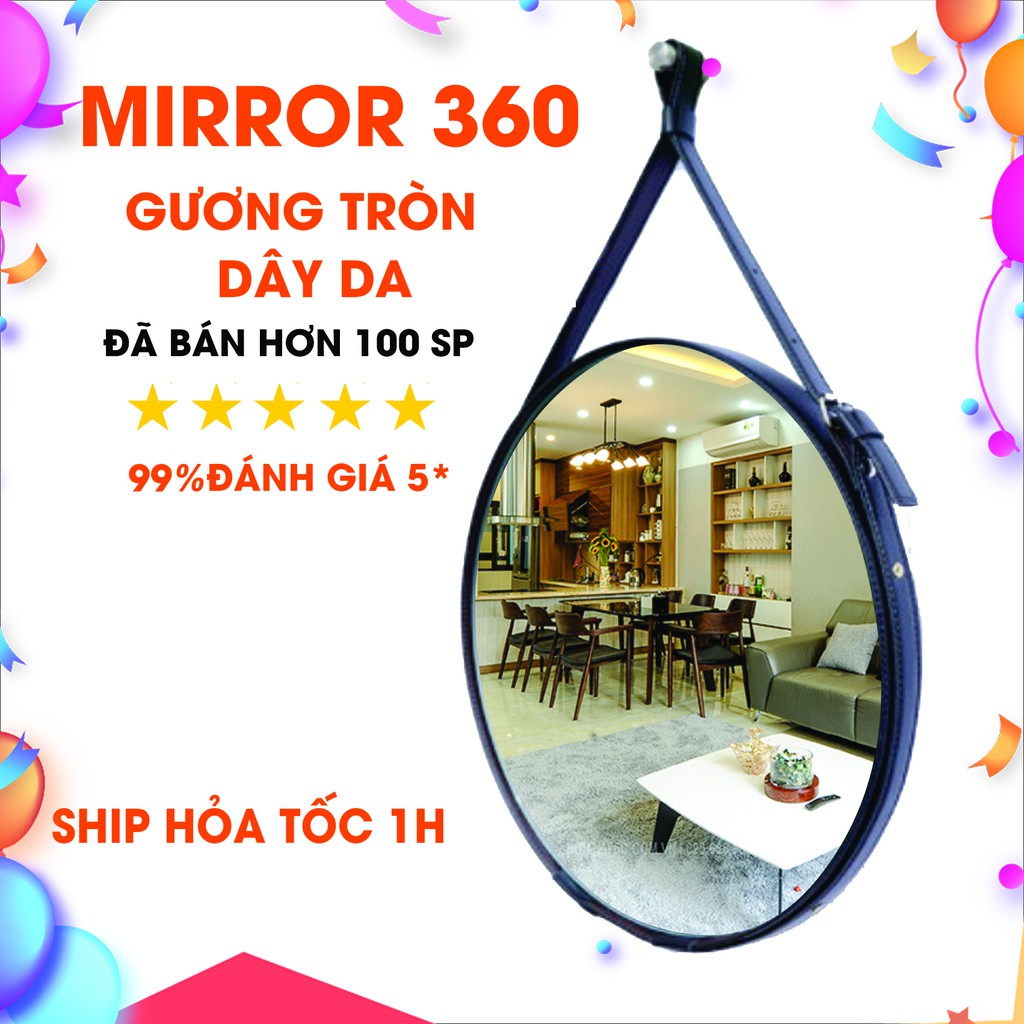 Gương Tròn Treo Tường Viền Dây Da Cao Cấp, Bảo Hành Gãy Vỡ Đổi Mới 100% [Size D40,D50,D60cm], Mirror 360