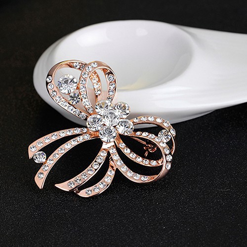 Ghim cài áo hình nơ đính đá sang trọng cho nữ