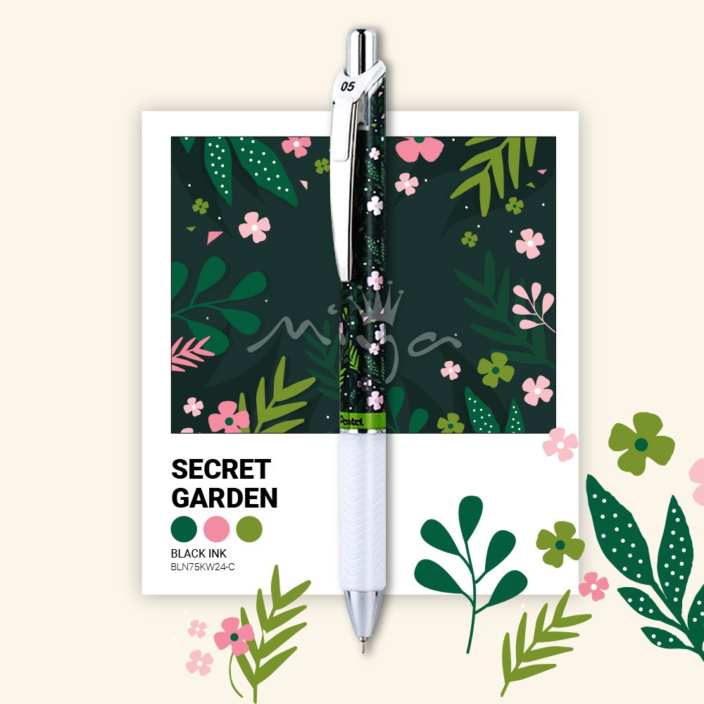 Bút gel Pentel Energel Roller BLN75KW - Kawaii Secret Garden - Needle tip 0.5mm - Màu xanh dương (Blue)