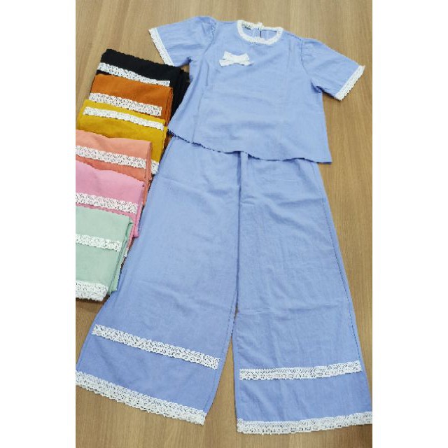 🍀🍀Set Đồ Bộ Mặc Nhà Phối Ren - Vải Lụa Tuyết Cao Cấp - Vải Dày Dặn - 8 Màu - Form Quần Ống Rộng Sang Chảnh Màu đỏ | BigBuy360 - bigbuy360.vn