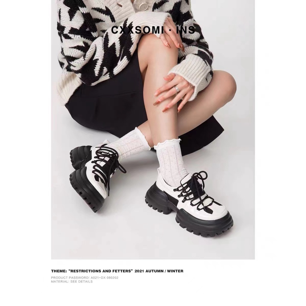 Giày Thể Thao Da Mũi Vuông Đế Dày Buộc Dây Kiểu Nhật Bản Thời Trang 2022 Cho Bạn Gái