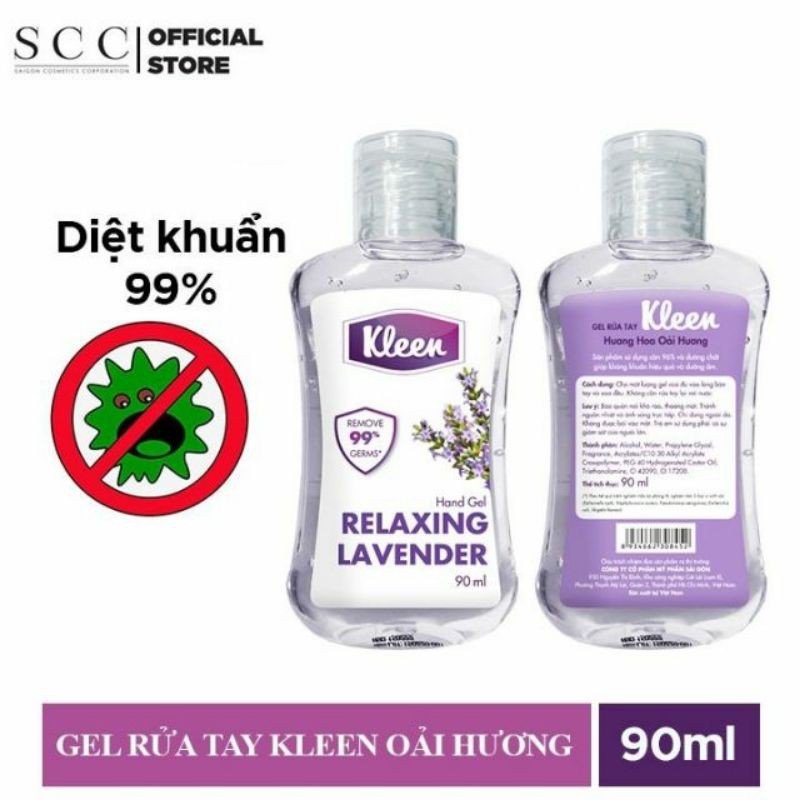 Gel rửa tay khô Kleen 90ml hương hoa oải hương/xoài/trà xanh/đào