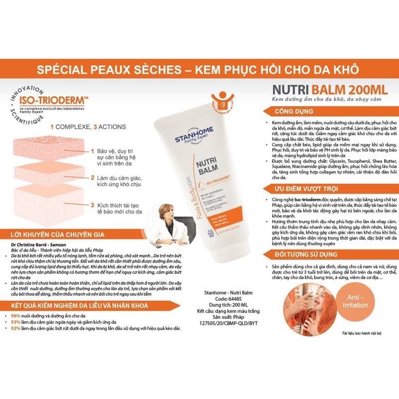 KEM DƯỠNG ẨM DÀNH CHO DA KHÔ VÀ NHẠY CẢM STANHOME NUTRI BALM
