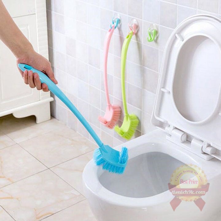 Bàn chải cọ rửa nhà tắm 2 đầu đa năng vệ sinh bồn cầu toilet có tay cầm cán dài