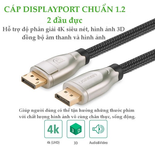 Cáp Displayport To Displayport Dài 3M UGREEN 30121 1080P Hỗ Trợ 4K*2K