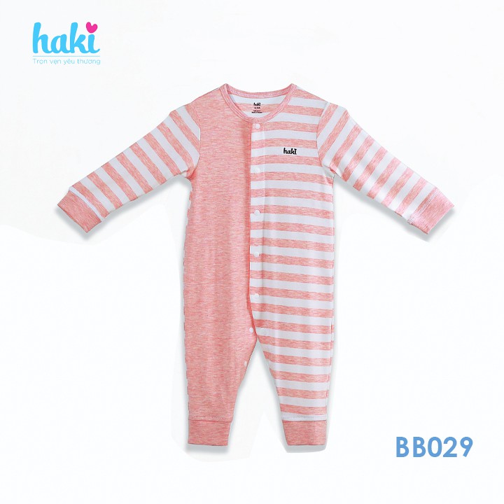 Body dài tay cài giữa phối nửa thân Haki, Bodysuit cho bé trai bé gái chất liệu vải sợi tre cao cấp (Bamboo) BB029 -