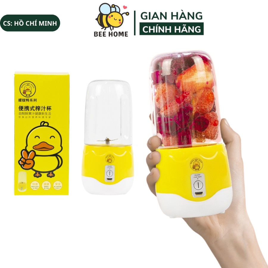 Máy xay sinh tố mini, máy say sinh tố cầm tay sạc tích điện vịt vàng, dung tích 300ml, dung lượng pin 1200Mah