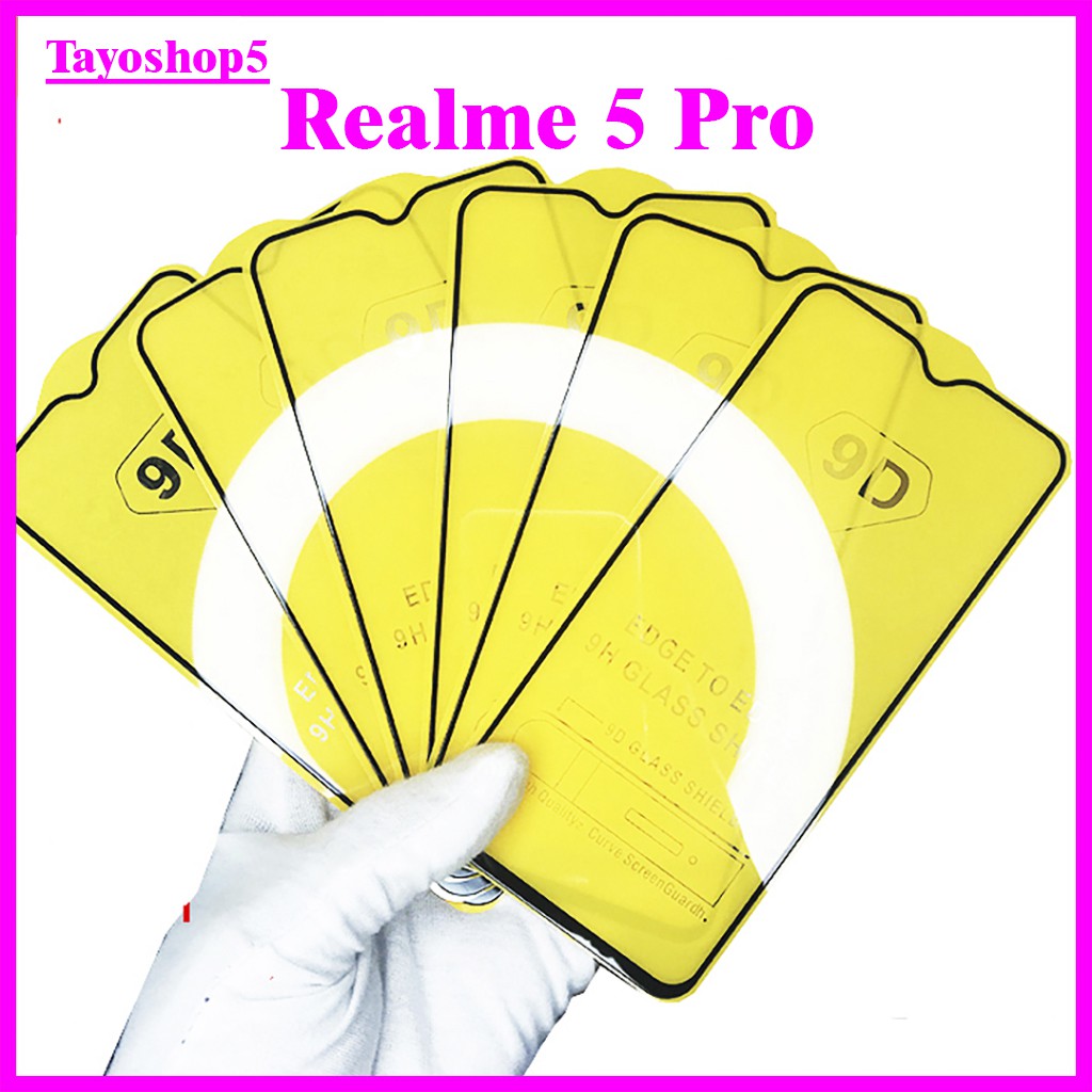 Kính cường lực REALME 5 PRO, Kính cường lực full màn hình, Ảnh thực shop tự chụp, tặng kèm bộ giấy lau kính TAIYOSHOP5
