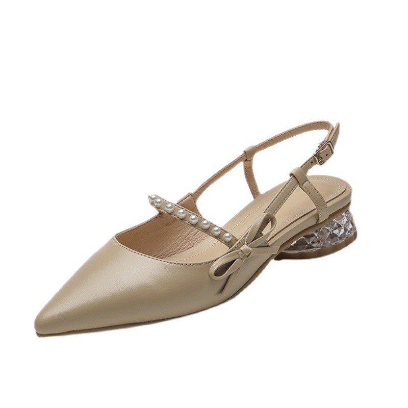 Sandal nữ IELGY đính nơ phối ngọc trai gót pha lê thấp thời trang