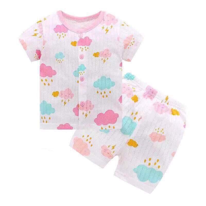 Bộ quần áo trẻ em cotton giấy cộc tay cài giữa, đồ bộ bé gái bé trai hàng Việt Nam chất lượng cao