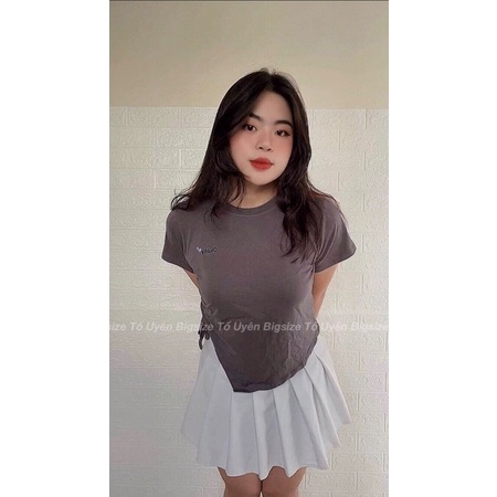 (T.U Bigsize 50-80kg) Áo Kiểu Lệch Tà Rút Sườn, Chữ Thêu Chubby