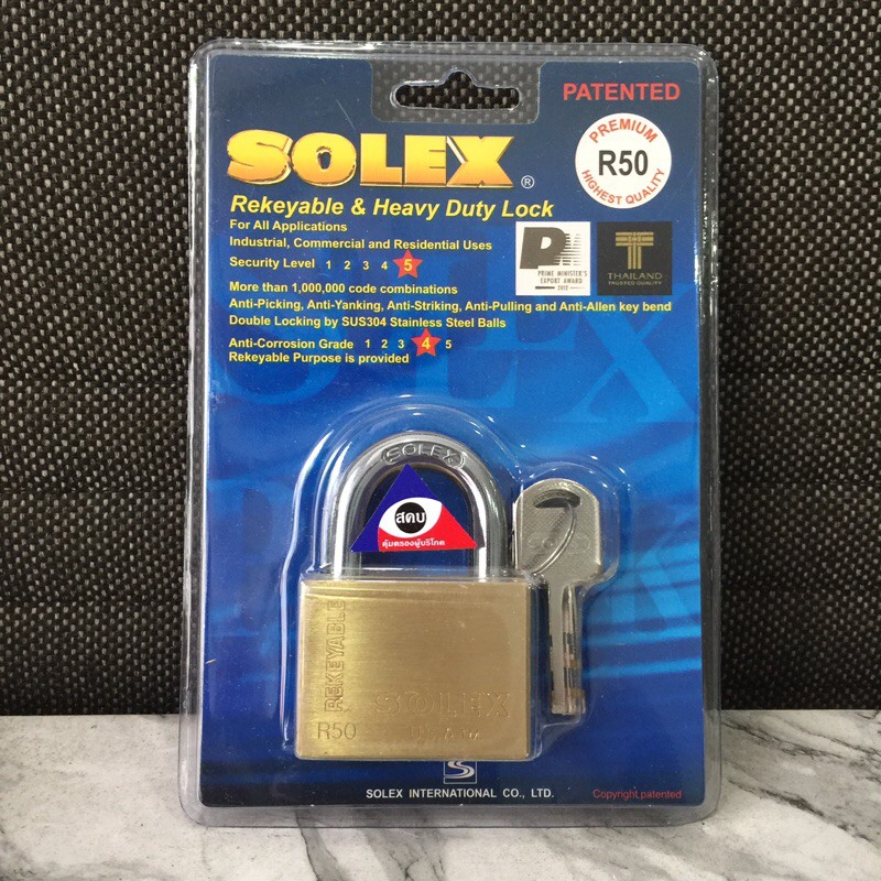 Ổ khóa Solex Premium R50 thân đồng rộng 50mm chìa vuông - MSOFT