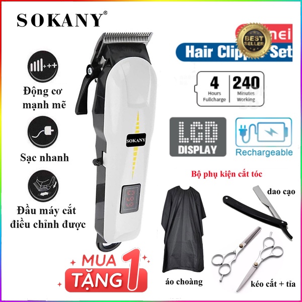 ✅Tặng Bộ PK 4 Món✅Tông đơ cắt tóc SOKANY 809A chuẩn Baber có màn hình LCD có sạc pin, cắm điện - Onlife Store