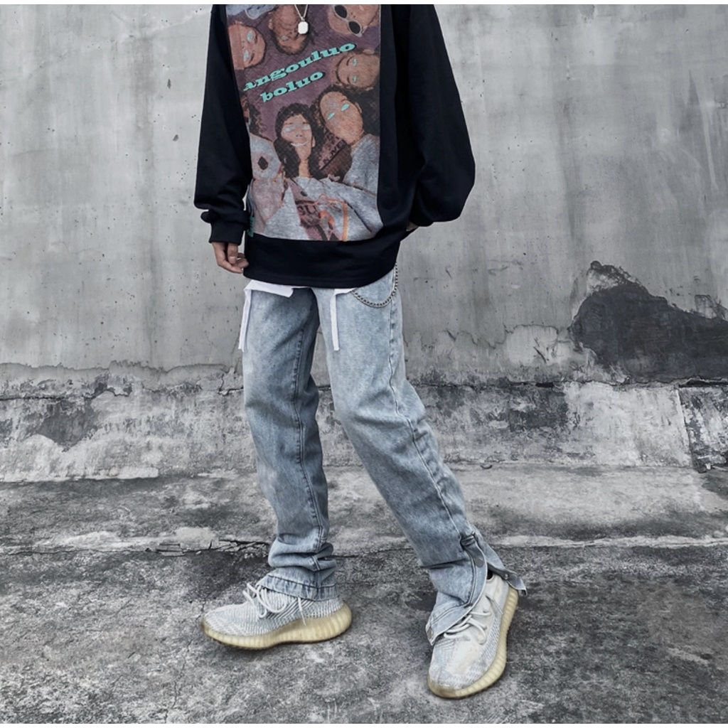 Quần jean baggy nam nữ FOG sixth quần jeans ống suông màu xanh unisex Kun Shop