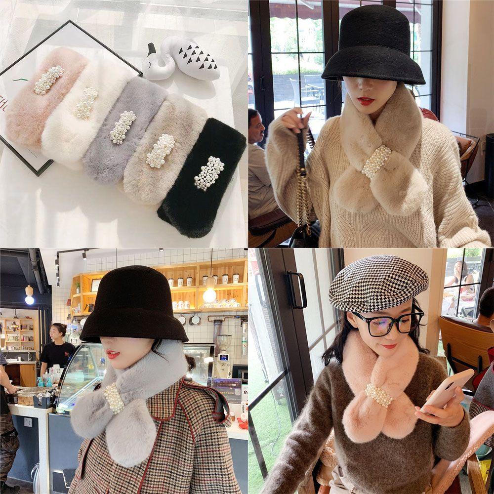 PINEVN Khăn Choàng Cổ Bằng Lông Thỏ Nhân Tạo Giữ Ấm Thanh Lịch