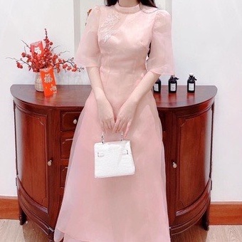 Áo Dài, Áo Dài Dạ Tiệc Thiết Kế Tay Bồng 4 Tà Đính Hoa Công Chúa, A8