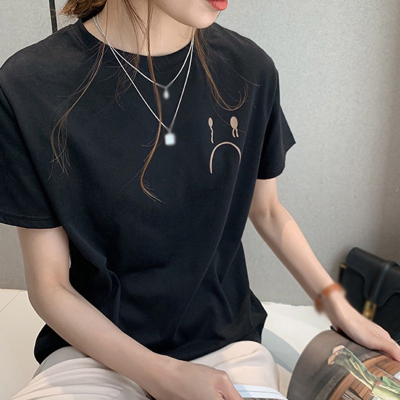 Áo thun cổ tròn tay ngắn dáng rộng in hình đơn giản thời trang cho nữ