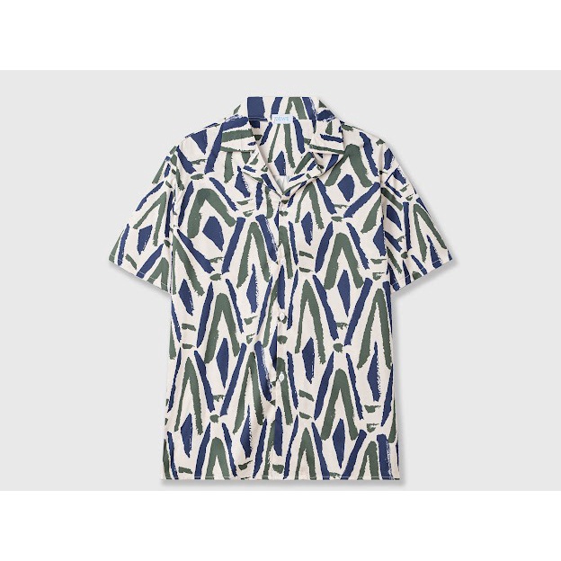 Áo sơ mi ngắn tay DEWE, vải lụa chéo nhập khẩu chống nhắn thoáng mát, hoạ tiết Núi Xanh - DEWE Cuban Shirtáo sơ mi nam h