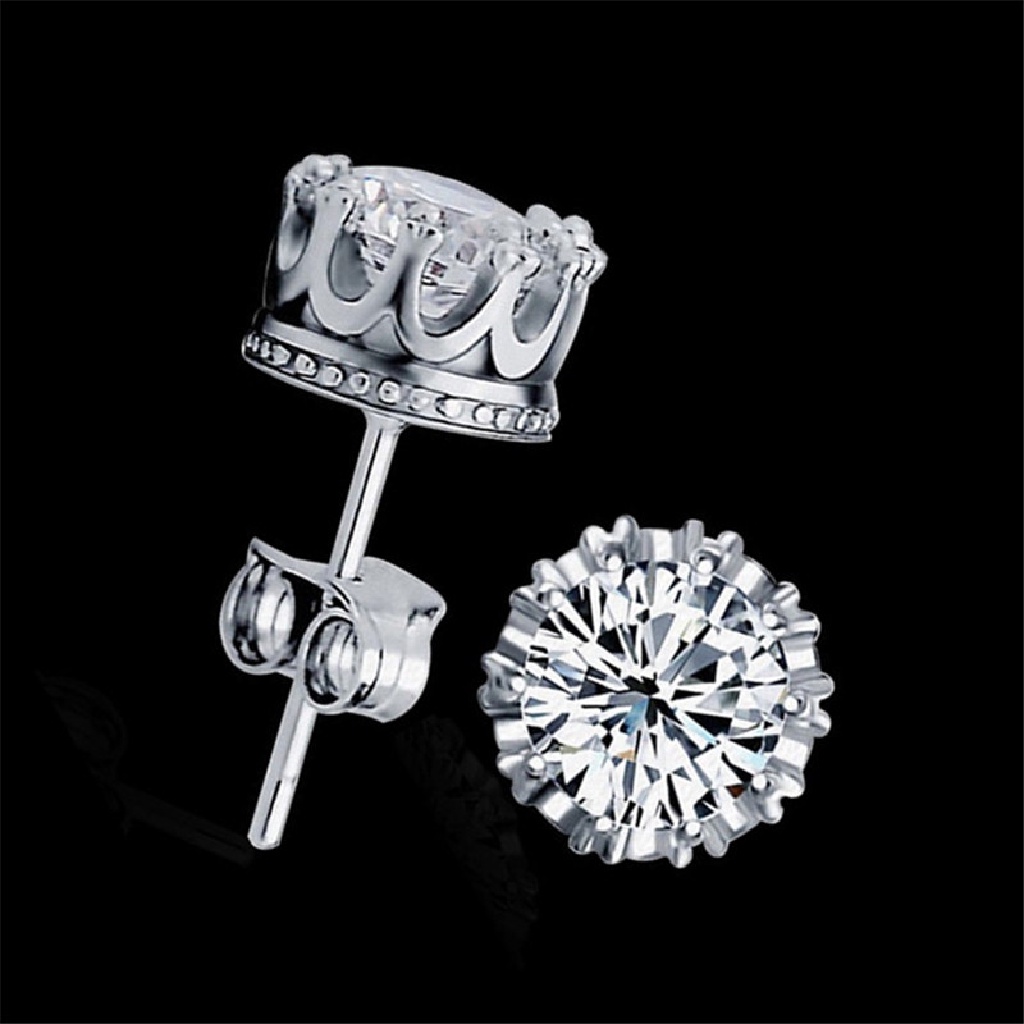 Bông Tai Mạ Bạc Đính Đá Zircon Tròn 8MM Thời Trang Cho Nữ