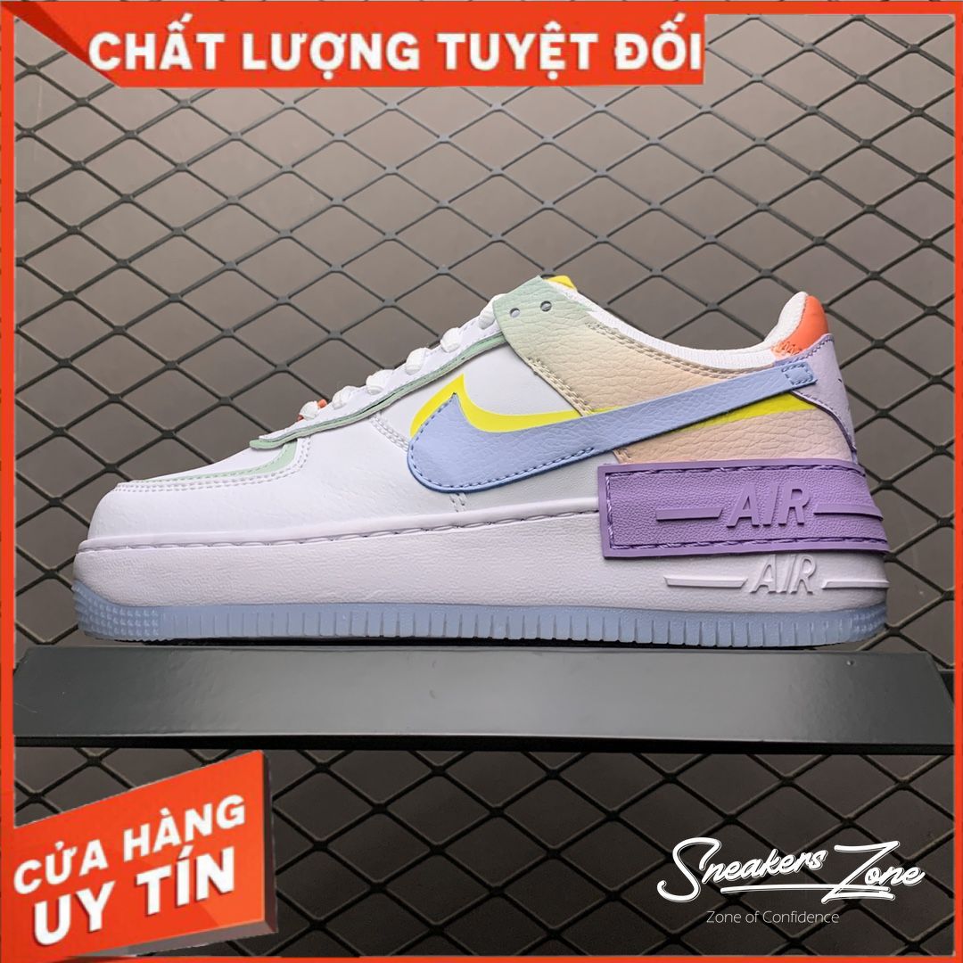 (FREESHIP+HỘP+QUÀ) Giày Thể Thao AIR FORCE 1 Shadow White Hydrogen Blue Purple Trắng Xanh Gót Tím Thấp Cổ Siêu Hot
