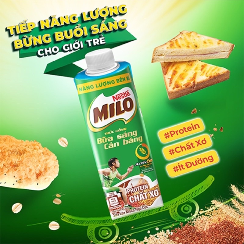 thùng 24 hộp*200ml sữa lúa mạch ngũ cốc Nestle Milo teen bữa sáng it đường