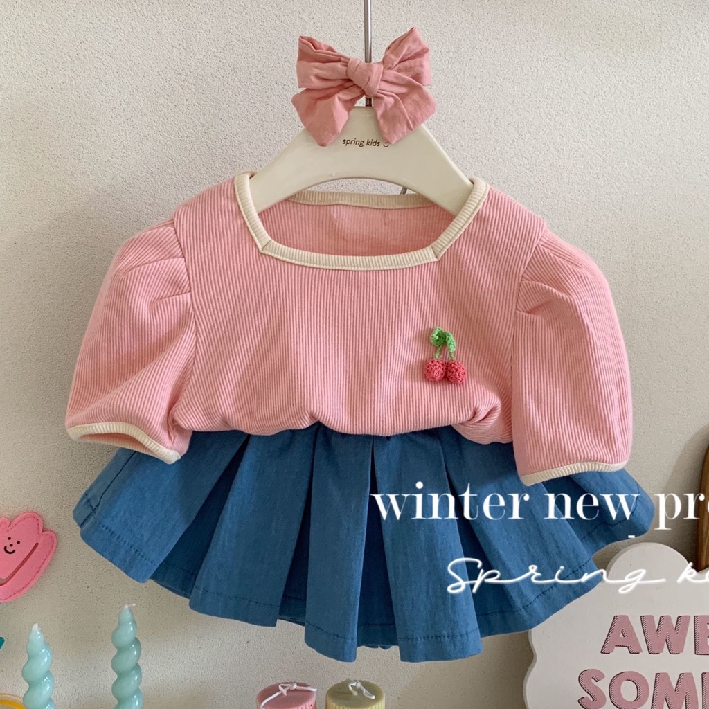 Bộ Áo Thun Tay Ngắn Và Chân Váy Phồng Phong Cách Phương Tây Hàn Quốc Thời Trang Mùa Hè Hàng Mới Dành Cho Bé Gái 2022
