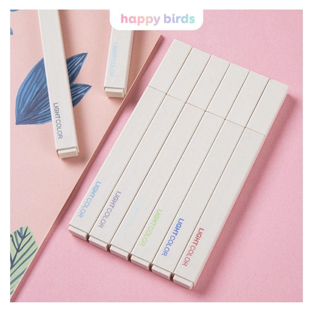 Bút highlight pastel 2 đầu thân trắng vuông đánh dấu ghi nhớ trang trí sổ còng sổ tay bullet journal