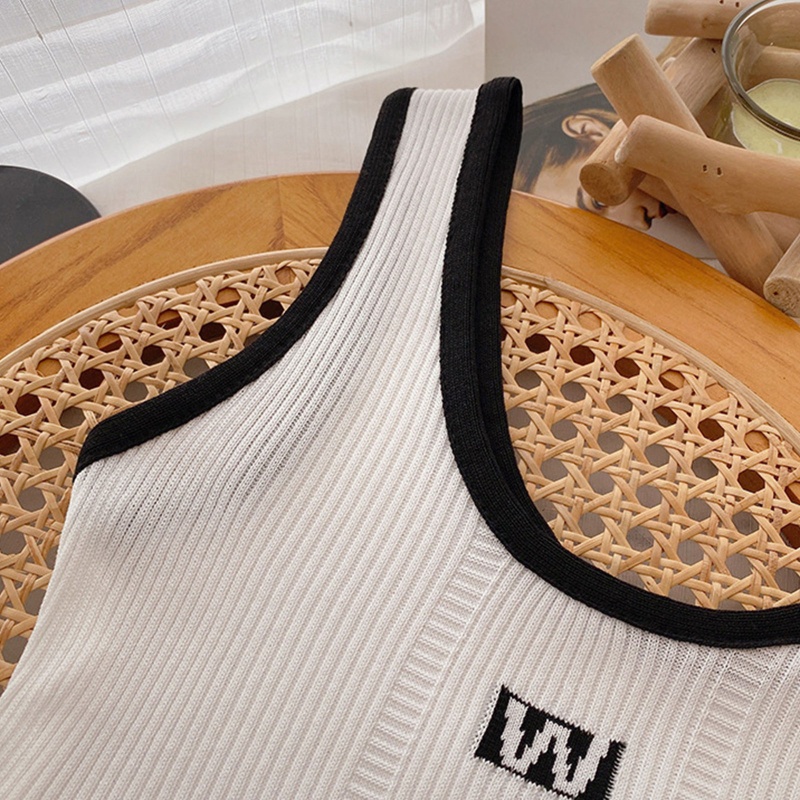 Áo Croptop Dệt Kim Sát Nách Màu Sắc Tương Phản Phong Cách Thể Thao Thời Trang Cho Nữ