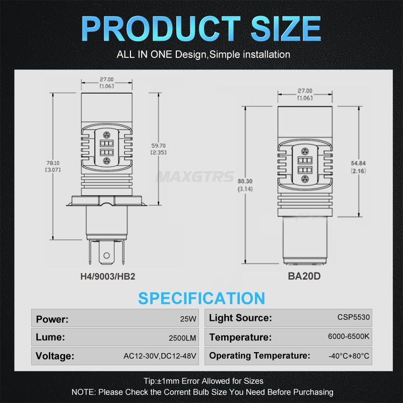 Bóng đèn pha LED Maxgtrs Angel eyes COB H4 H6 BA20D HS1 25W cho xe máy