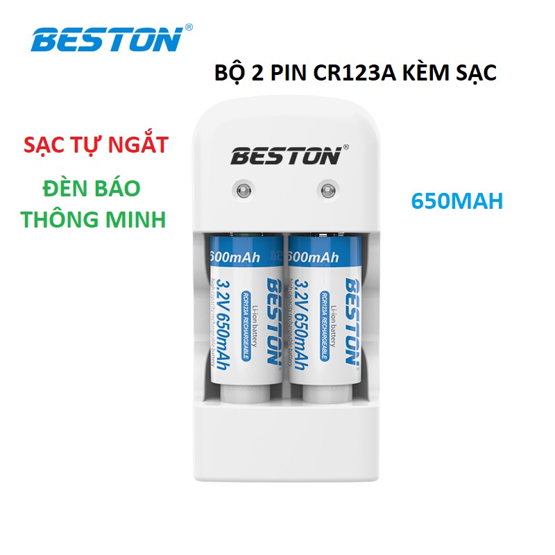 Bộ sạc pin 3V Beston CD643 kèm 2 pin sạc RCR123A Dung lượng cao dùng cho máy ảnh, camera, thiết bị đo, đèn pin, ống nhòm