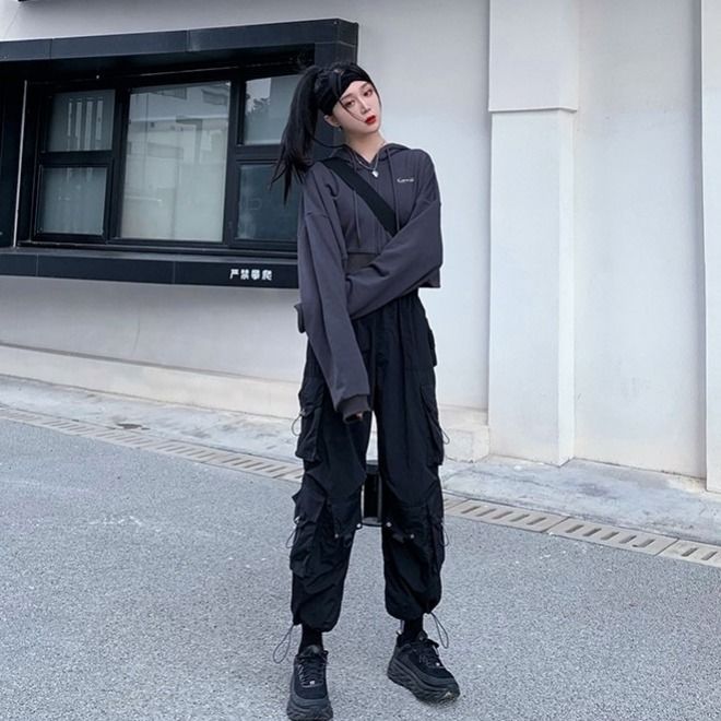 quần ống rộng Màu Đen Phong Cách Hàn Quốc Cho Nữ