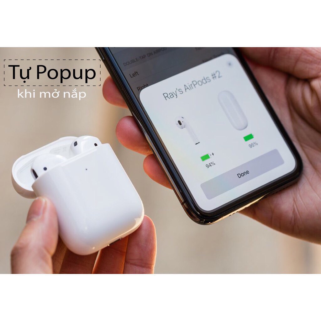 Tai nghe Bluetooth TWS Airpod 2 (Tai nghe Airpods 2) Đổi Tên - Định Vị , Tự Động Kết Nối, Cảm Biến Vân Tay