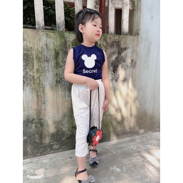 Sale bỏ mẫu - Bộ ba lỗ bé gái thêu hình Mickey khoẻ khoắn năng động, size nhỡ (15-35kg) - TIỆM NHÀ SU