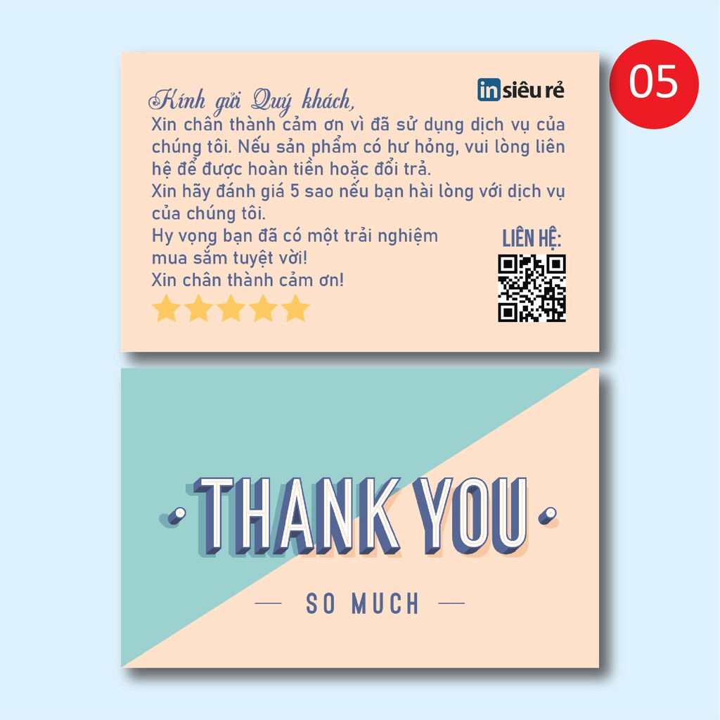 Combo 100 Thiệp Cảm ơn, Thank you Card thiết kế nội dung theo yêu cầu