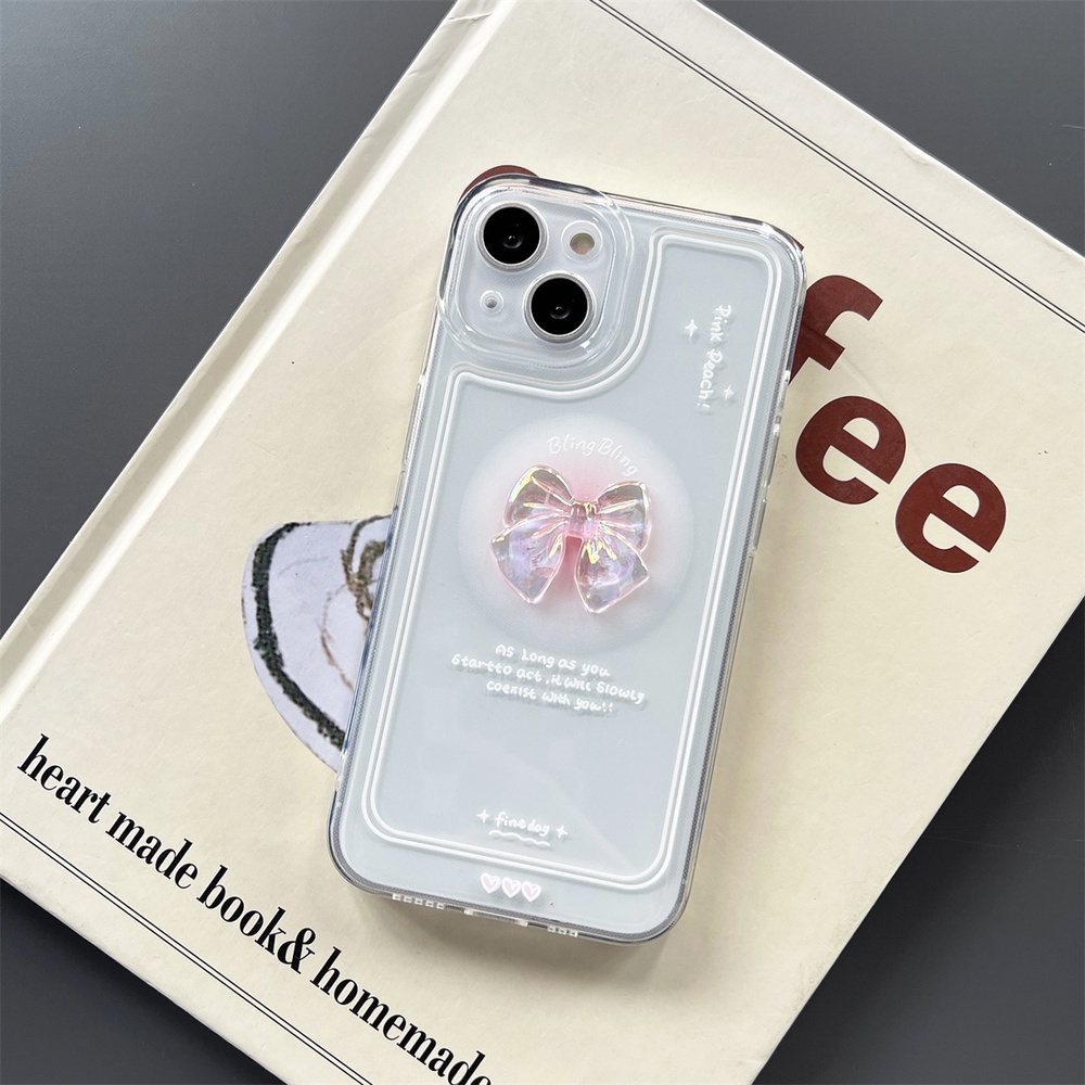 Ốp Điện Thoại TPU Mềm Trong Suốt Chống Sốc Chống Trầy Xước Đính Nơ 3D Cho IPhone 14 13 12 11 Pro Max XS XR 8 7 Plus