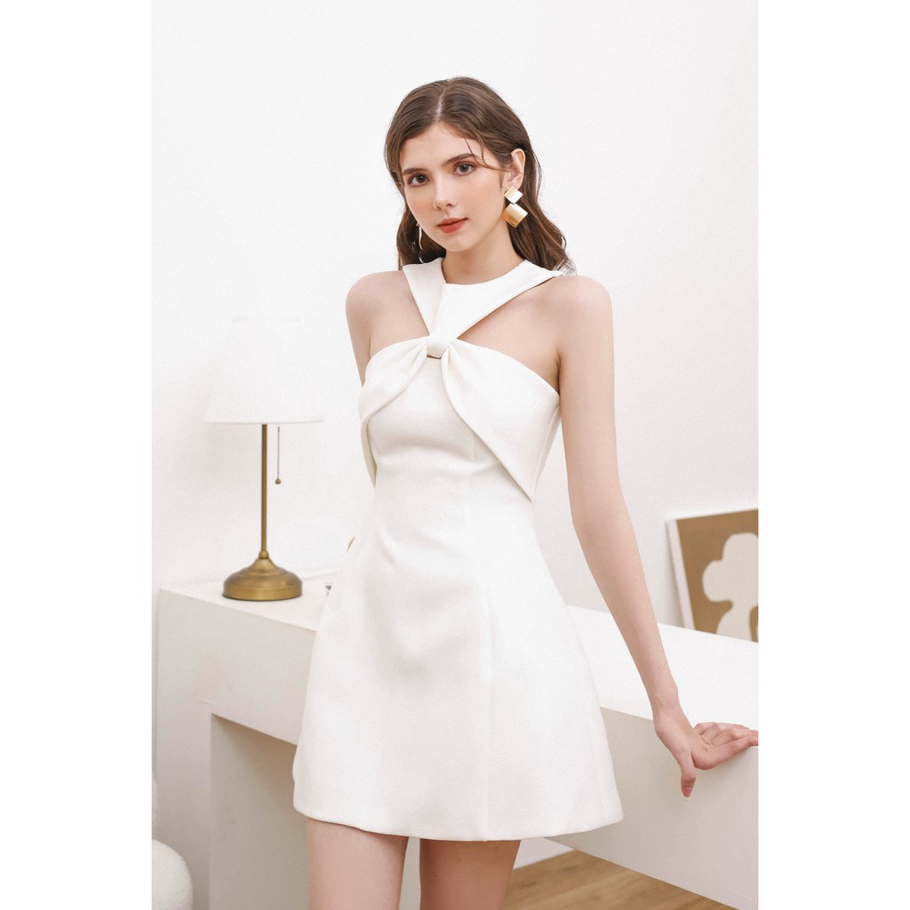 WHITE TWIST NECK DRESS Váy cổ xoắn