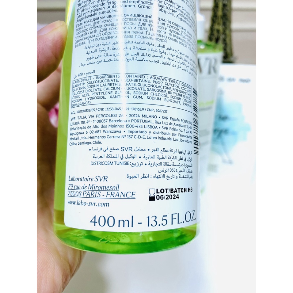 Sữa rửa mặt SVR Sebiaclear Gel Moussant xanh lá cho da dầu mụn 50ml / 200ml / 400ml - nội địa Pháp