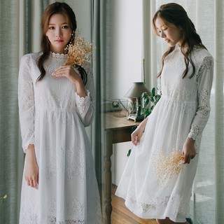 [Sẵn] Set váy ren trắng áo gile len