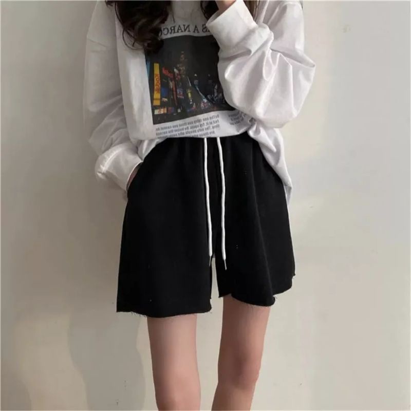 Quần short nữ ulzzang kiểu dáng thể thao chất thun co giãn thoáng mát, quần ống rộng tua kèm video
