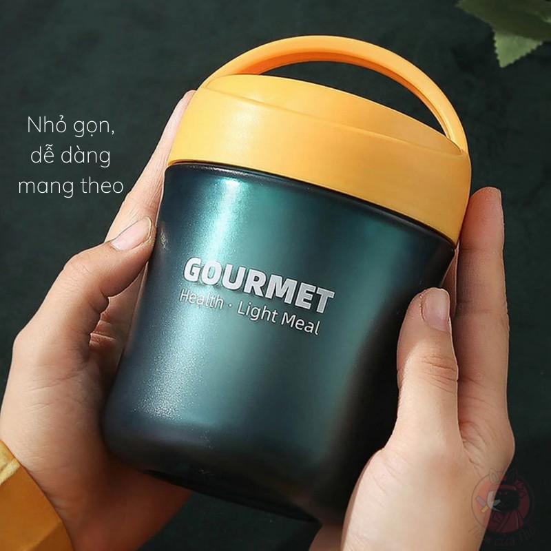 Bình ủ cháo giữ nhiệt Gourmet, Hộp đựng cơm văn phòng 2 lớp 500ml tặng kèm muỗng tiện lợi