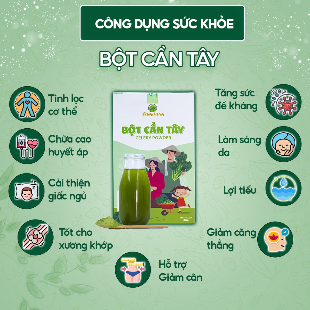 [Mã BMBAU50 giảm 7% đơn 99K] Bột Cần Tây CAMIFARM Hỗ Trợ Giữ Dáng, Giảm Cân, Giải Nhiệt Cơ Thể Nguyên Chất 100% Túi 30G