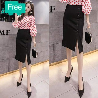 [Mã 1010FASHIONSALE32 giảm 10K đơn 50K]  mua từ hai sp có quà nhé ] chân váy bút chì xẻ trước đáp tà phối cúc 65cm