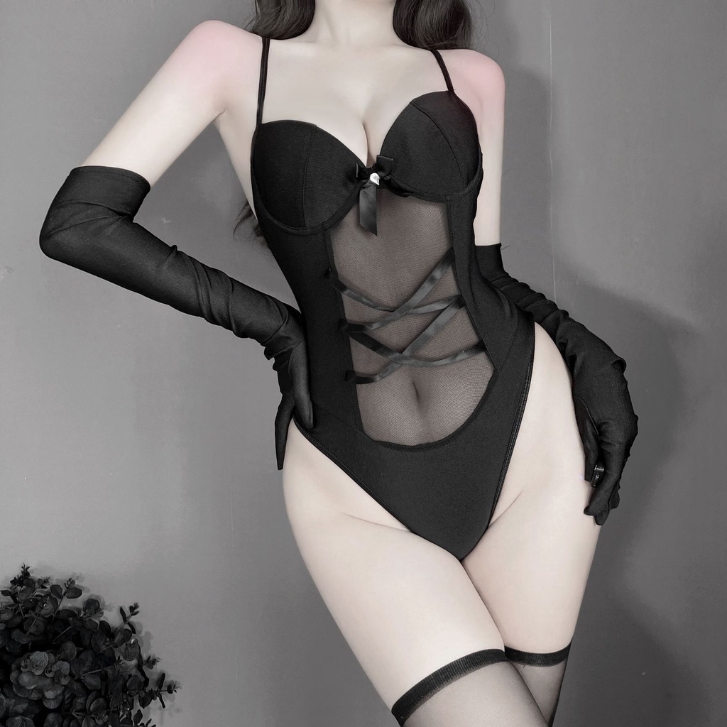 Đồ ngủ sexy đồ ngủ nữ cosplay cô thỏ ngọc sexy ren lưới hoa văn màu đen freesize QUENQUEN store a5 | BigBuy360 - bigbuy360.vn