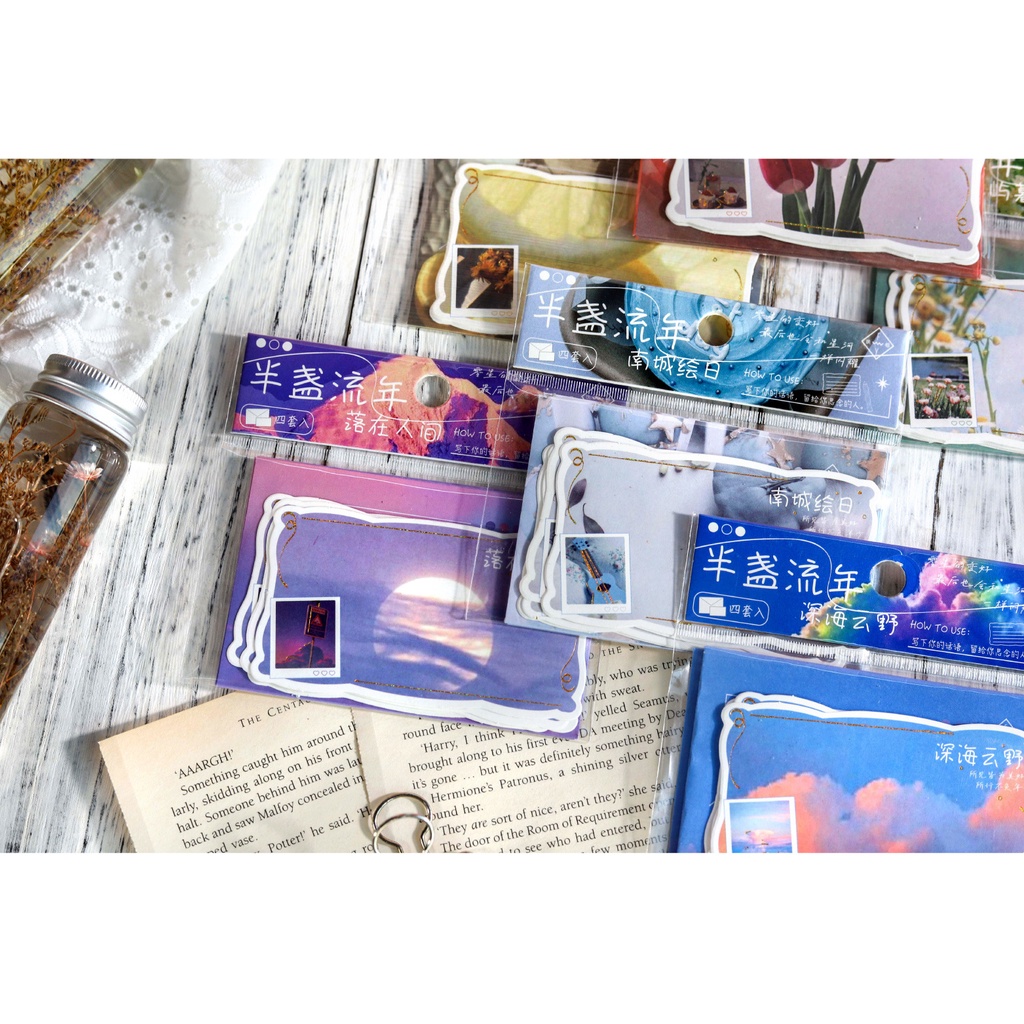 Set 4 tấm thiệp mini + 4 phong bì hoa, phong cảnh đẹp