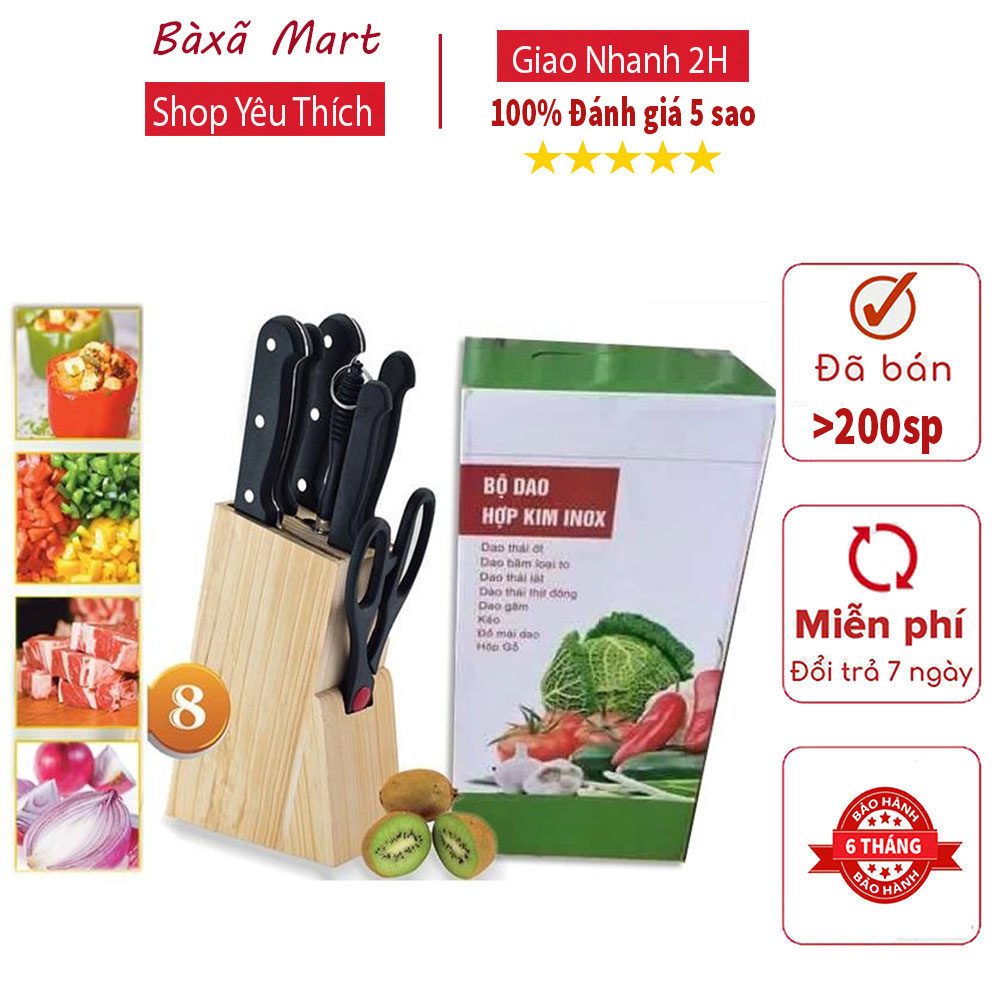 Bộ dao inox 7 món kèm hộp đựng gỗ