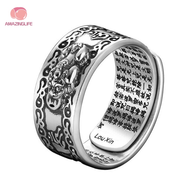 Nhẫn Hở Kim Loại Khắc Hình Pixiu Phong Cách Trung Hoa Cổ Điển Cho Nam