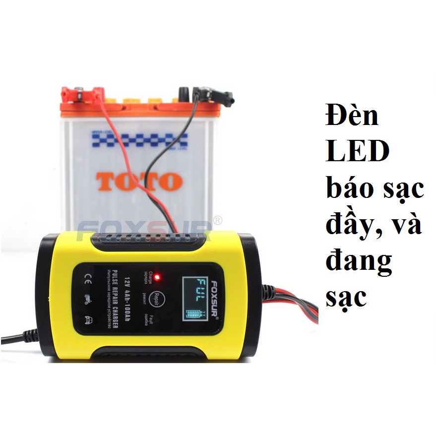 Bộ sạc điện acquy FOXSUR 12V 5A kèm phục hồi bình tự ngắt, sac binh ac quy 12v, quy,máy nạp ắc